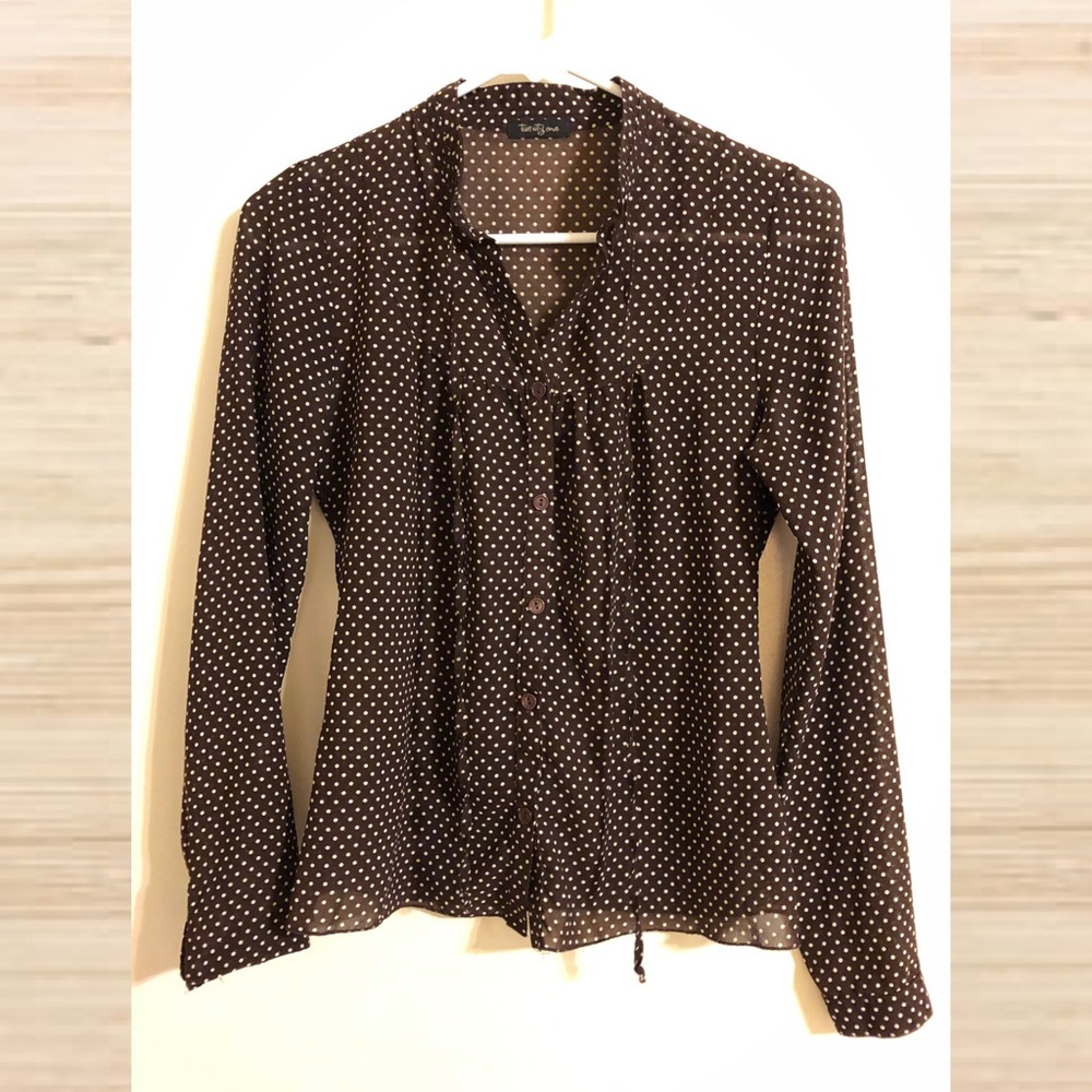 Brown and White Polka Dot Blouse